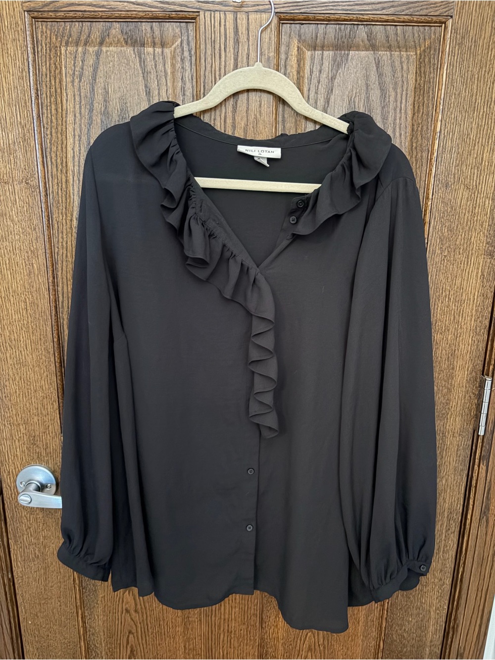 Nili Lotan for Target Black Ruffle Button-Front Blouse